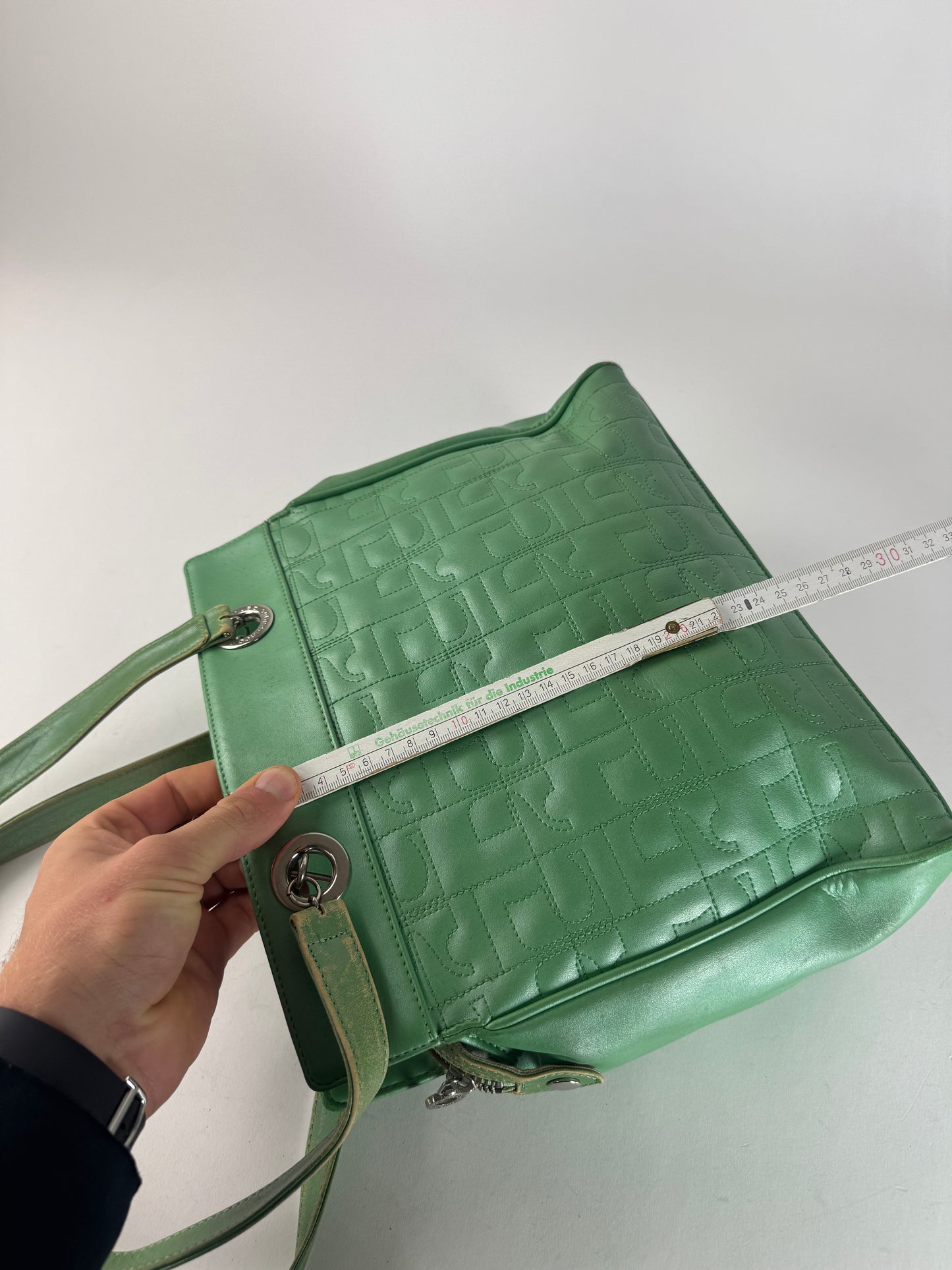 Vintage Courreges Leather Mobogram Handbag Green