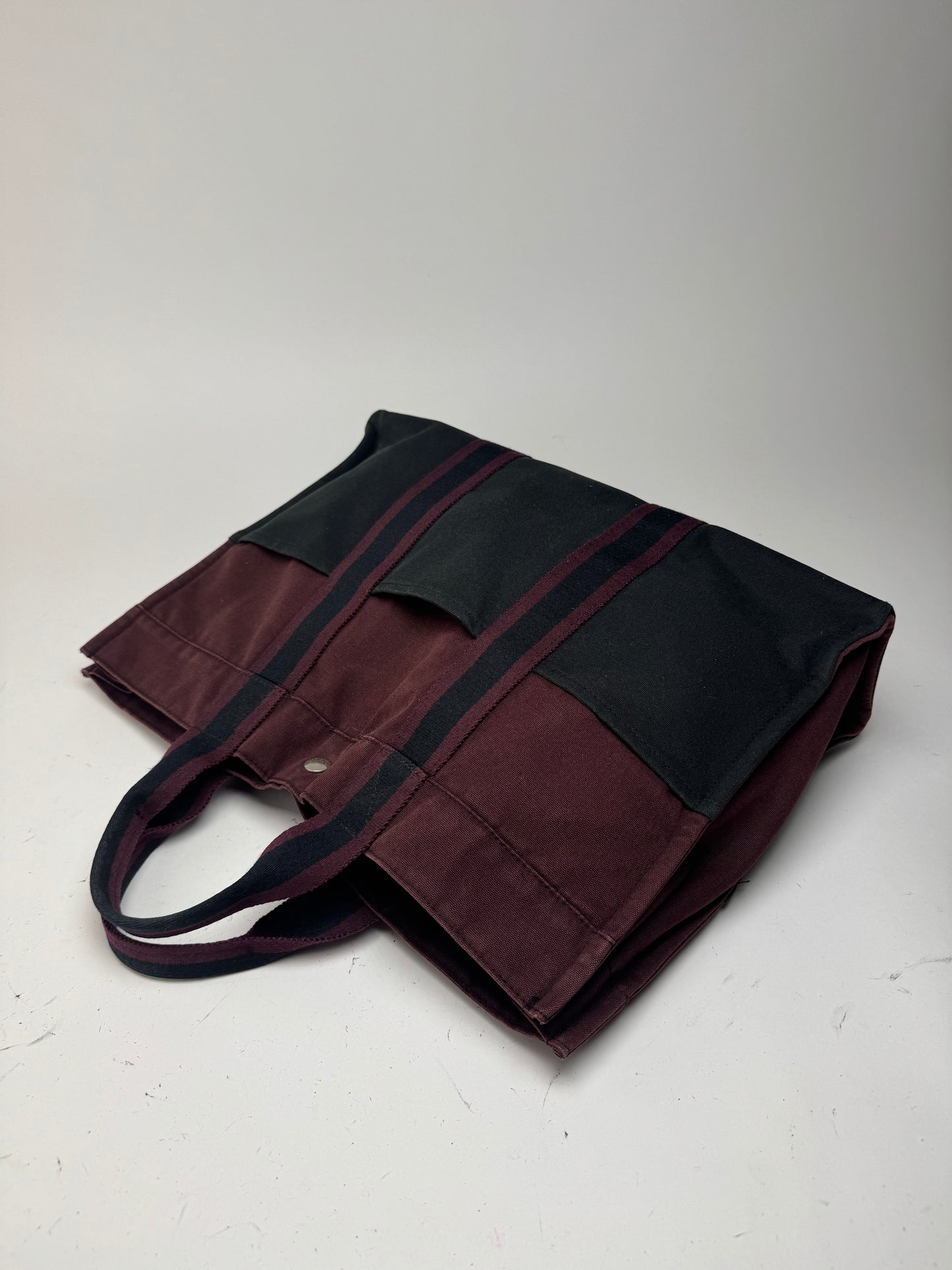 Vintage Hermes Canvas Shopper Bag burhundy Black