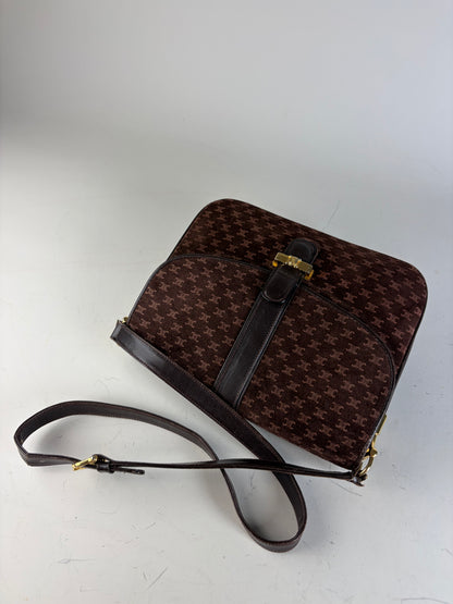 Vintage Celine Monogram Canvas Shoulder Bag Brown Gold