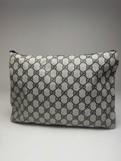 Pochette vintage en cuir monogramme Gucci Ophidia gris bleu marine