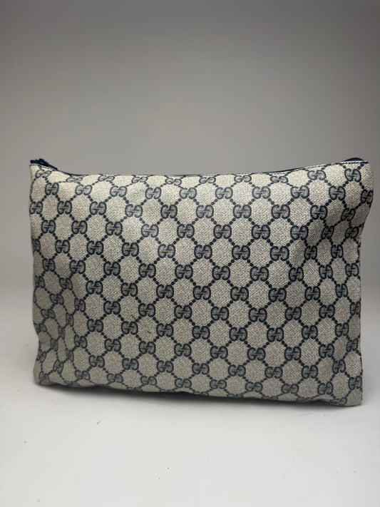 Pochette vintage en cuir monogramme Gucci Ophidia gris bleu marine