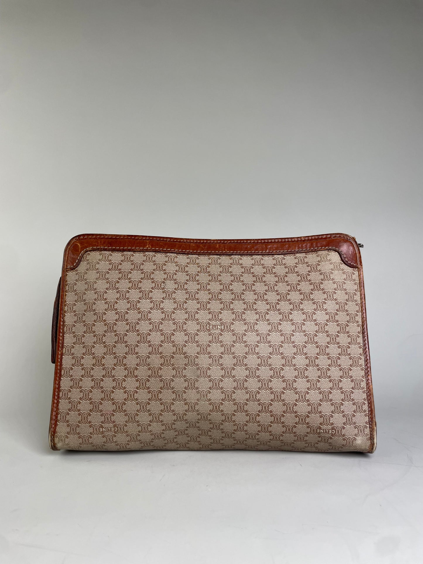 Vintage Celine Canvas Clutch Bag Beige Brown