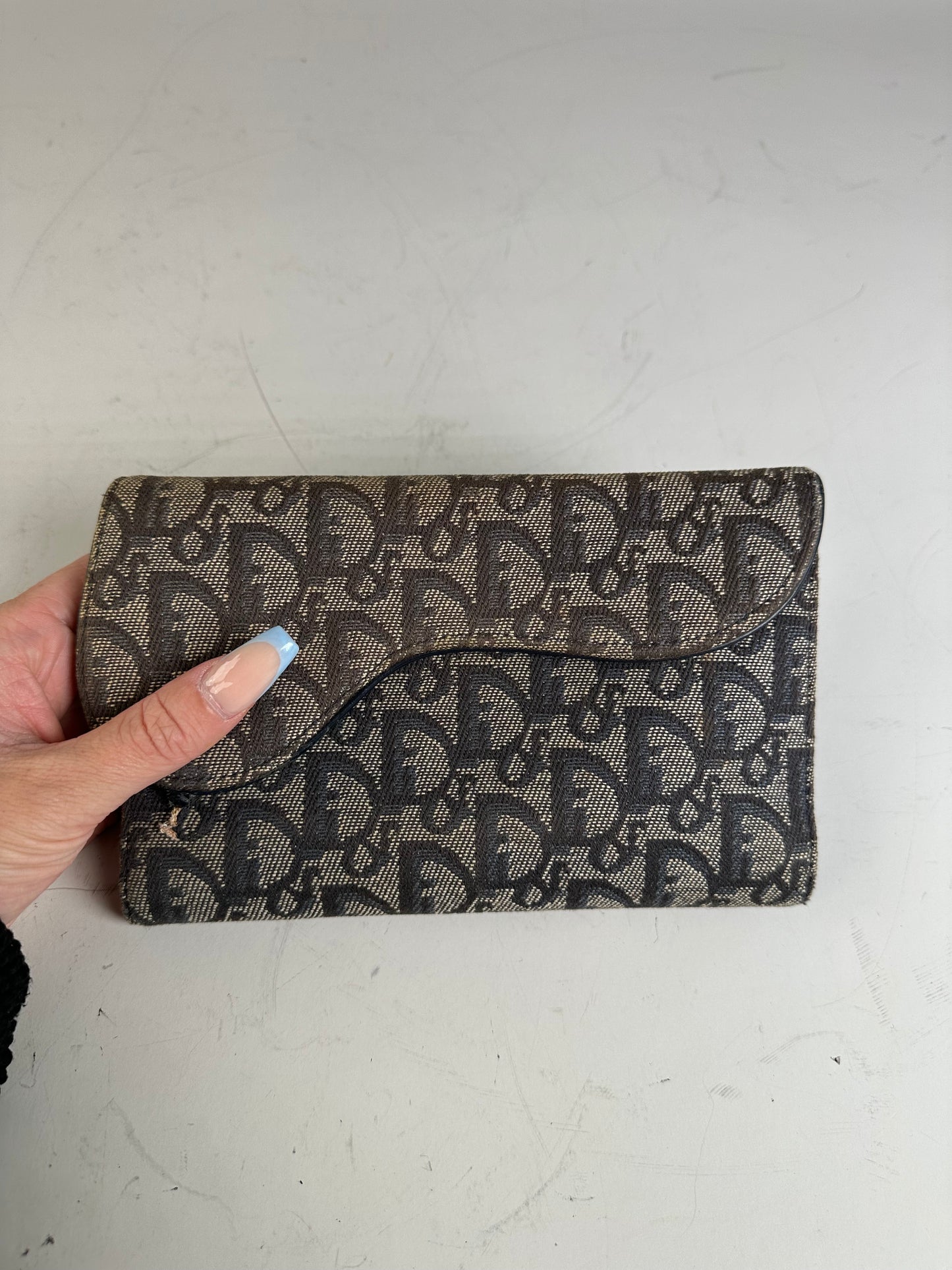 Vintage Dior Oblique Canvas Wallet Beige Brown Gold