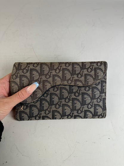 Vintage Dior Oblique Canvas Wallet Beige Brown Gold