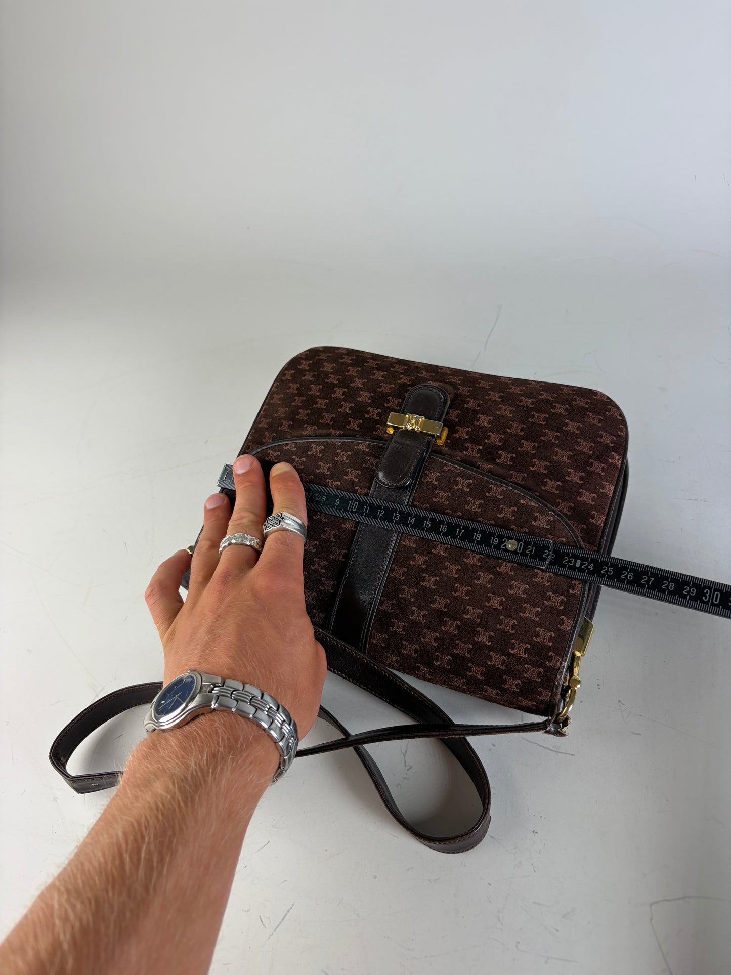 Vintage Celine Monogram Canvas Shoulder Bag Brown Gold