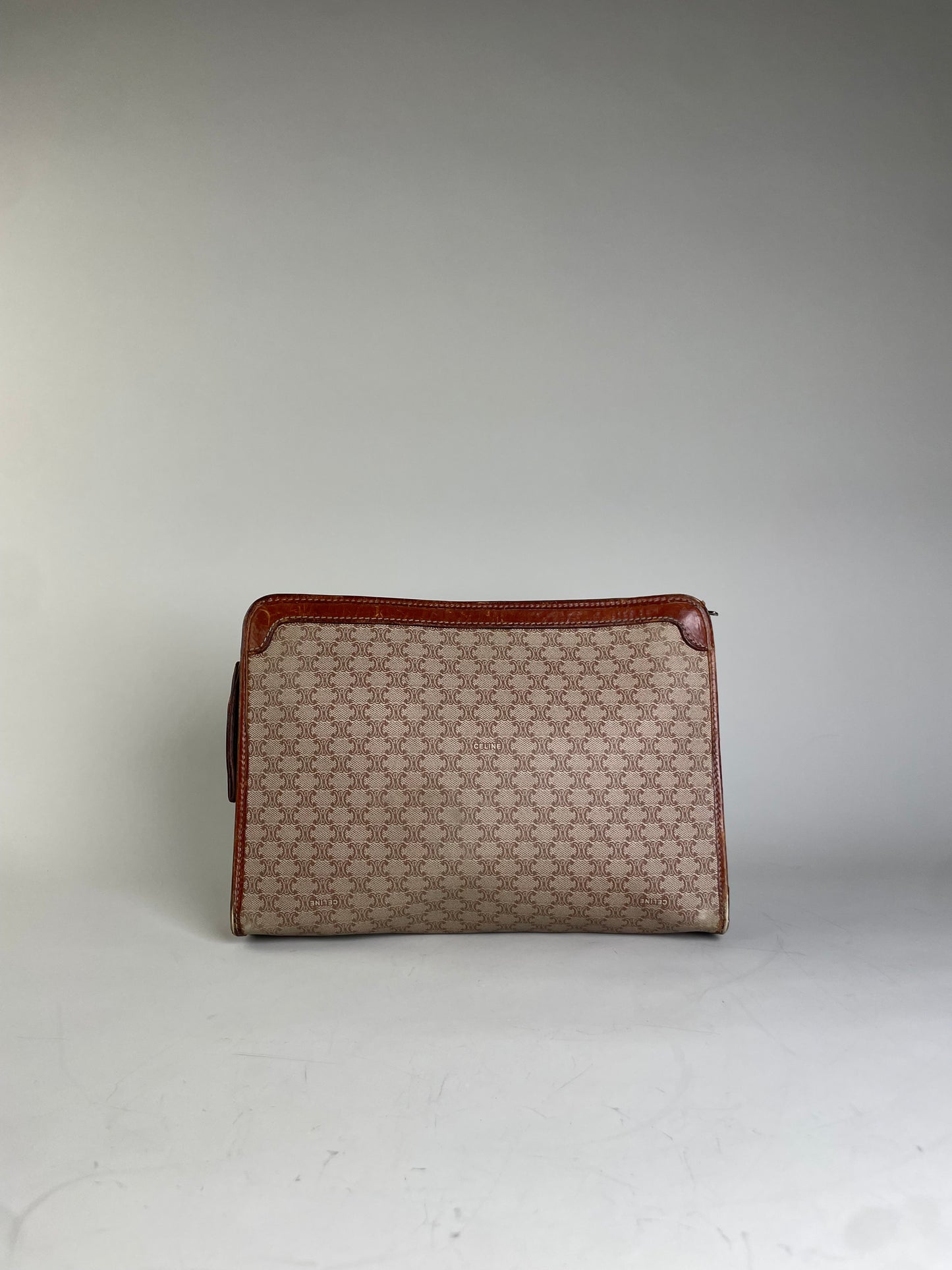 Vintage Celine Canvas Clutch Bag Beige Brown