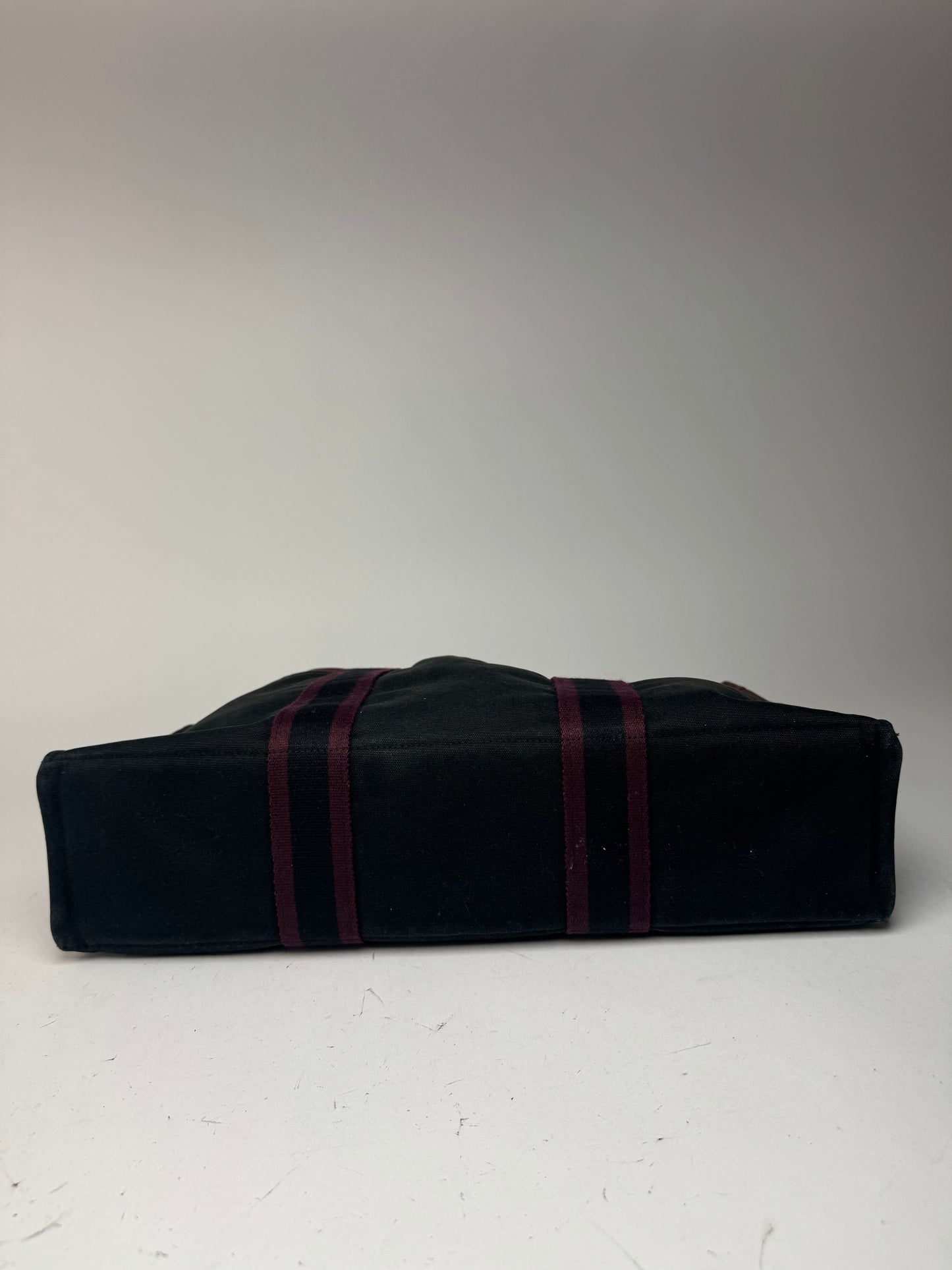 Vintage Hermes Canvas Shopper Bag burhundy Black