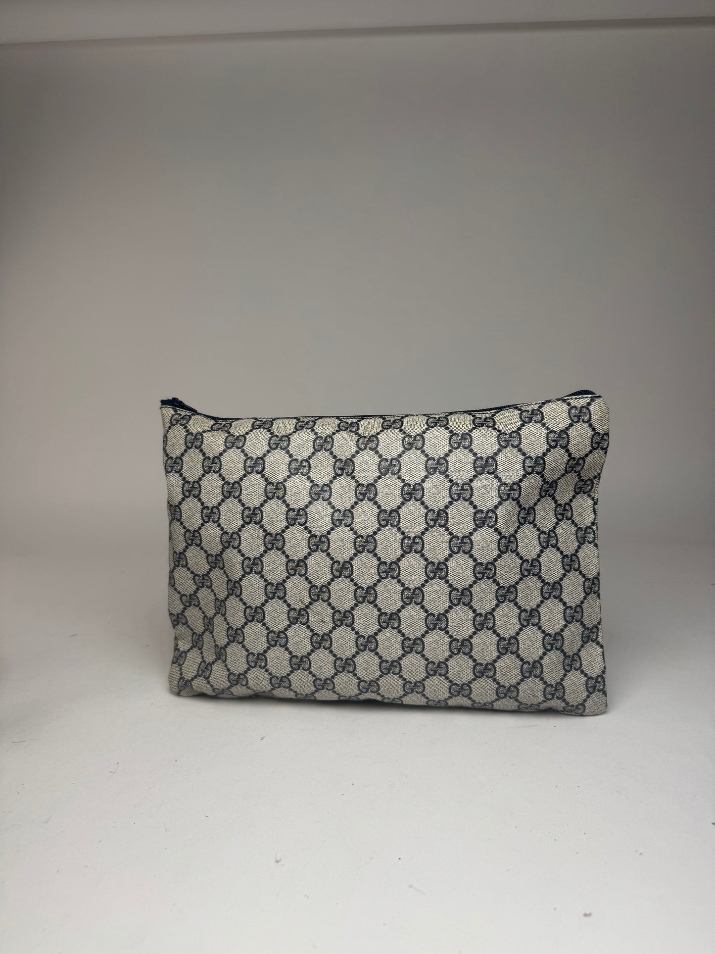 Pochette vintage en cuir monogramme Gucci Ophidia gris bleu marine