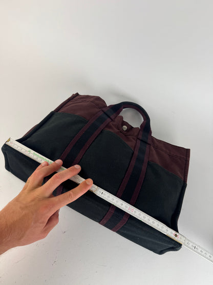 Vintage Hermes Canvas Shopper Bag burhundy Black