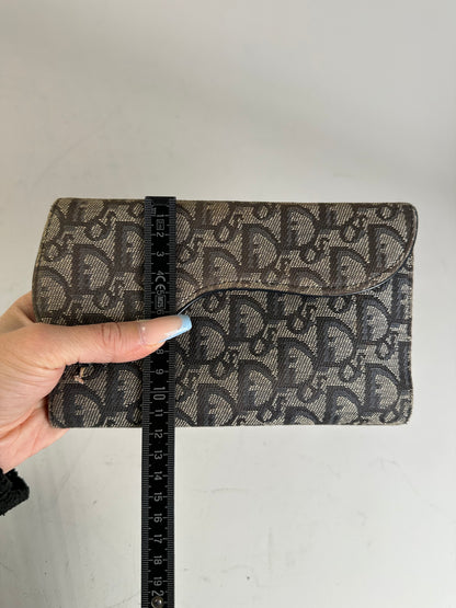 Vintage Dior Oblique Canvas Wallet Beige Brown Gold