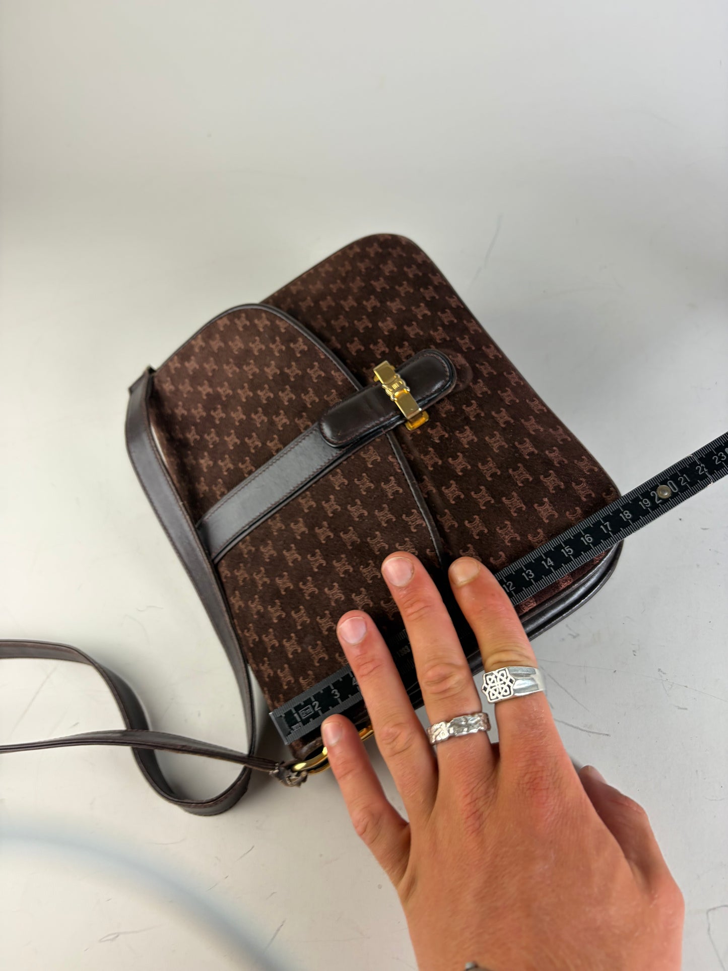 Vintage Celine Monogram Canvas Shoulder Bag Brown Gold
