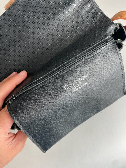 Vintage Courreges Leather Monogram Shoulder Bag Black Brown
