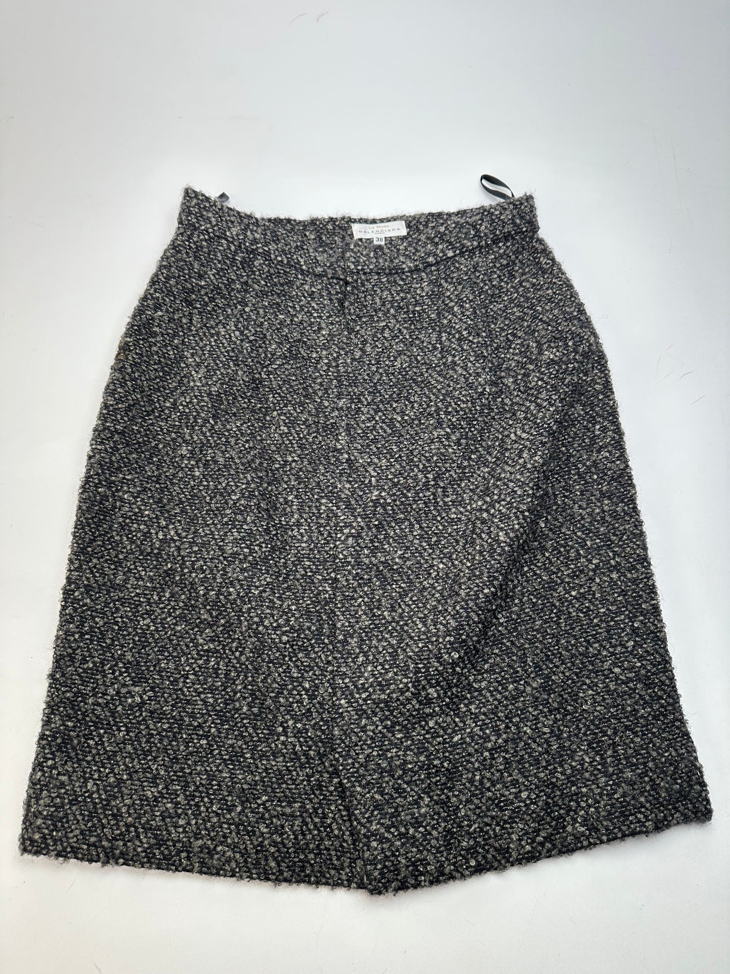 Vintage BALENCIAGA Boucle Wool Skirt Charcoal Grey M