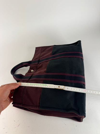 Vintage Hermes Canvas Shopper Bag burhundy Black