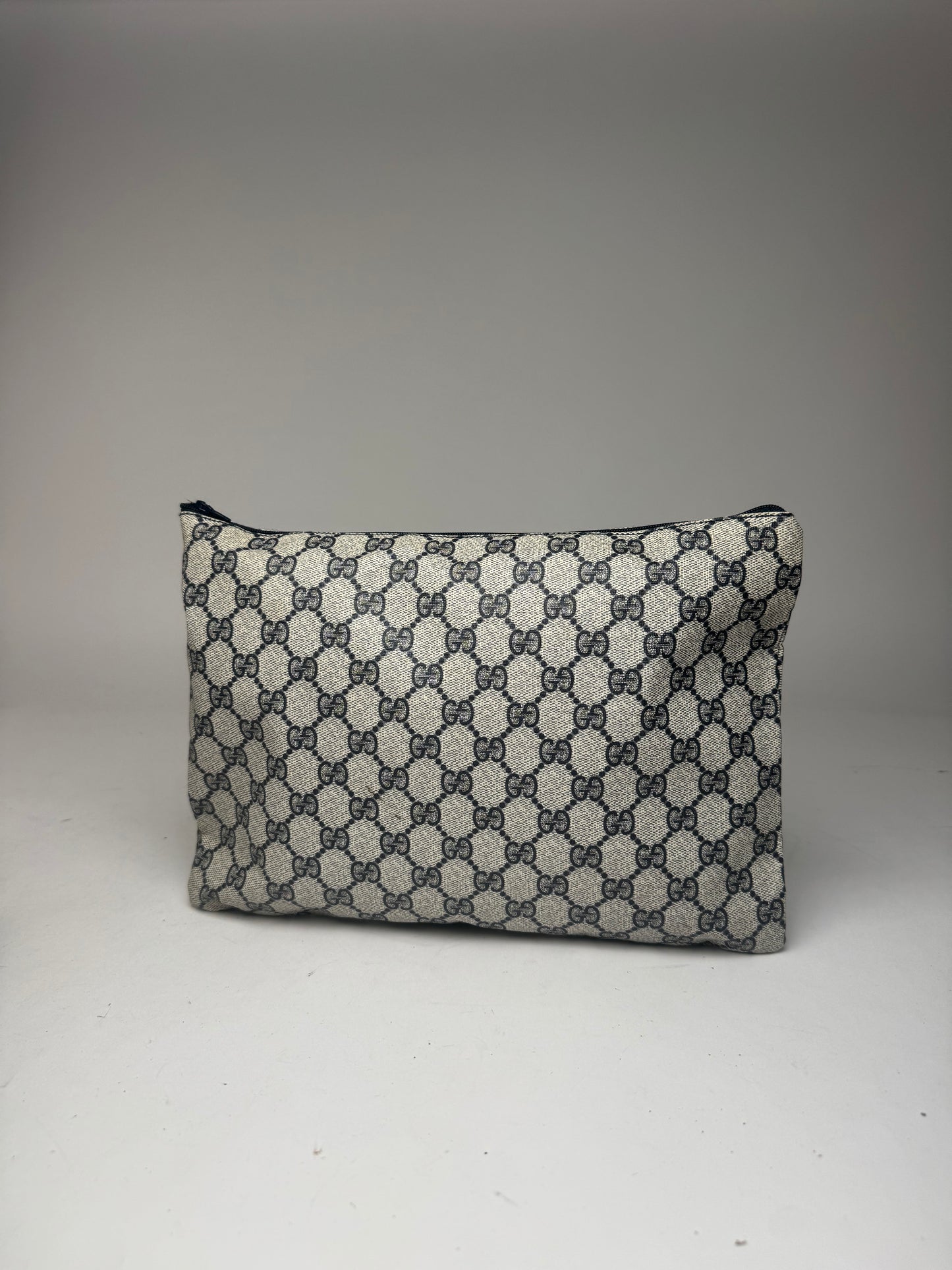 Pochette vintage en cuir monogramme Gucci Ophidia gris bleu marine