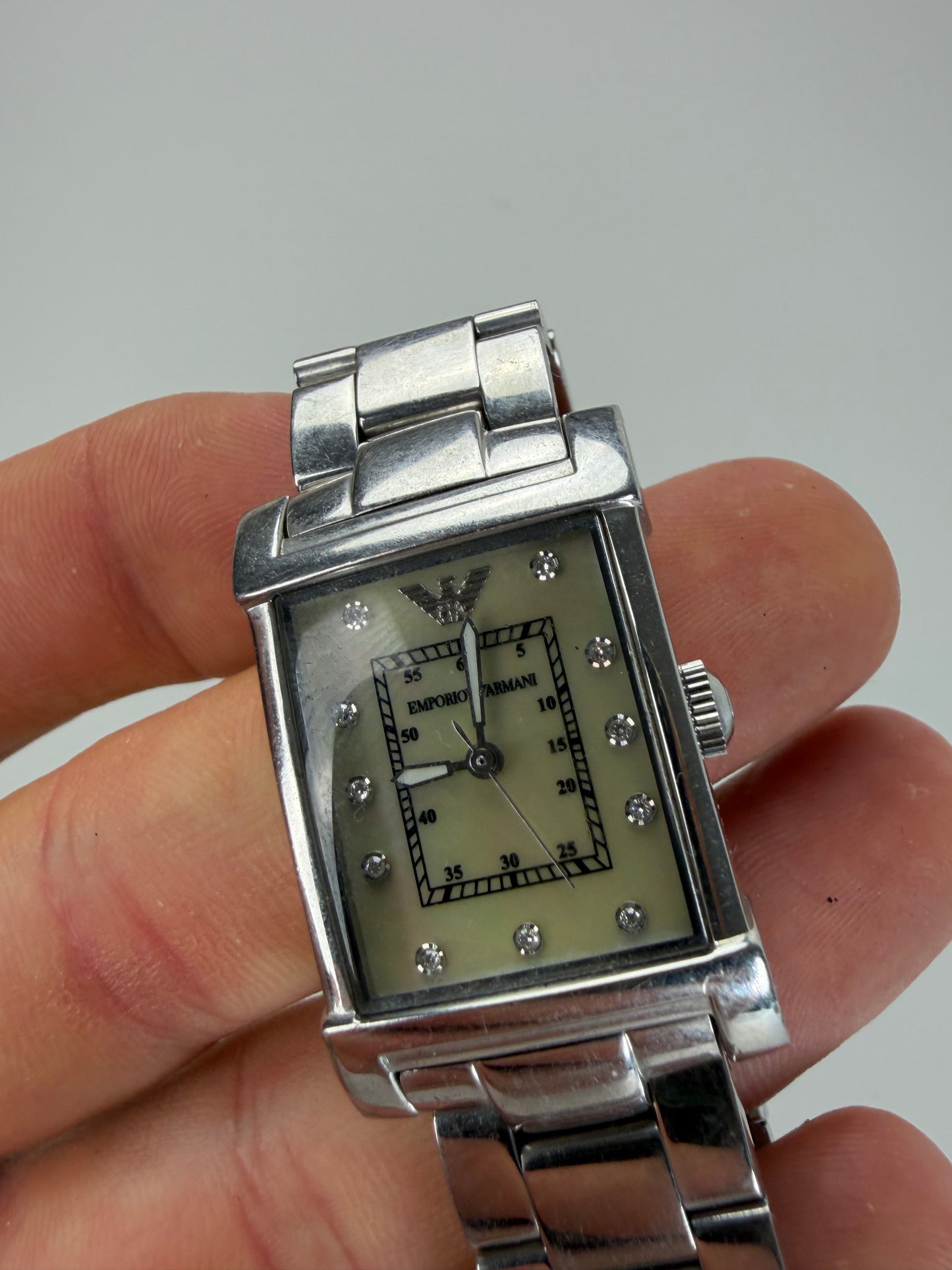 Vintage Emporio Armani Stainless Steel Bracelet Watch Silver Cream