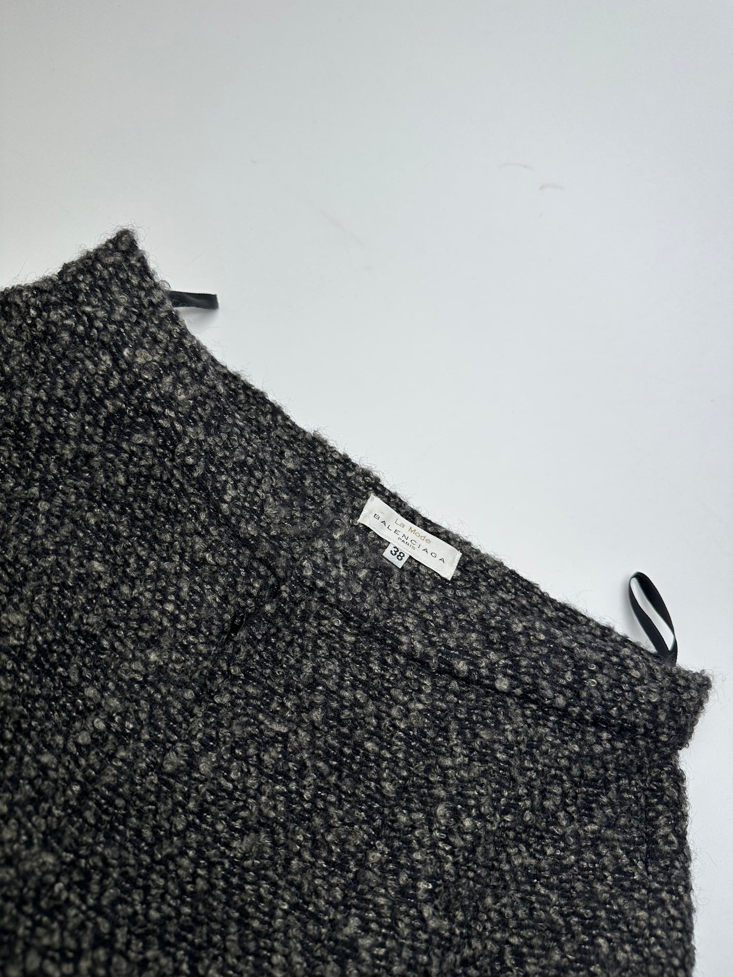 Vintage BALENCIAGA Boucle Wool Skirt Charcoal Grey M