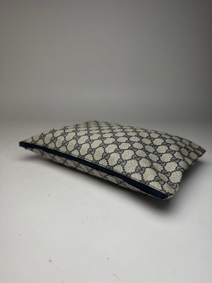 Pochette vintage en cuir monogramme Gucci Ophidia gris bleu marine