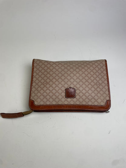 Vintage Celine Canvas Clutch Bag Beige Brown
