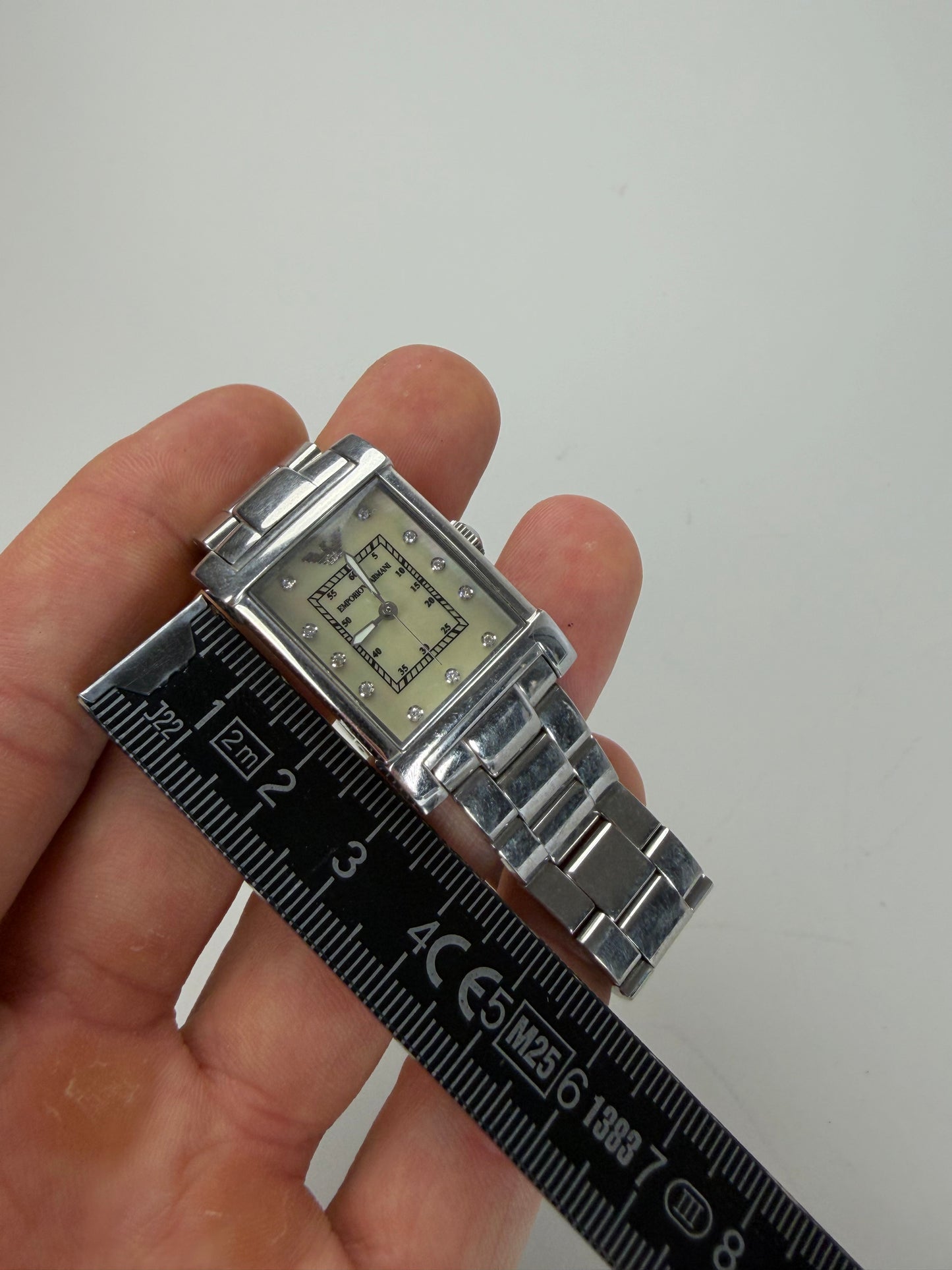 Vintage Emporio Armani Stainless Steel Bracelet Watch Silver Cream