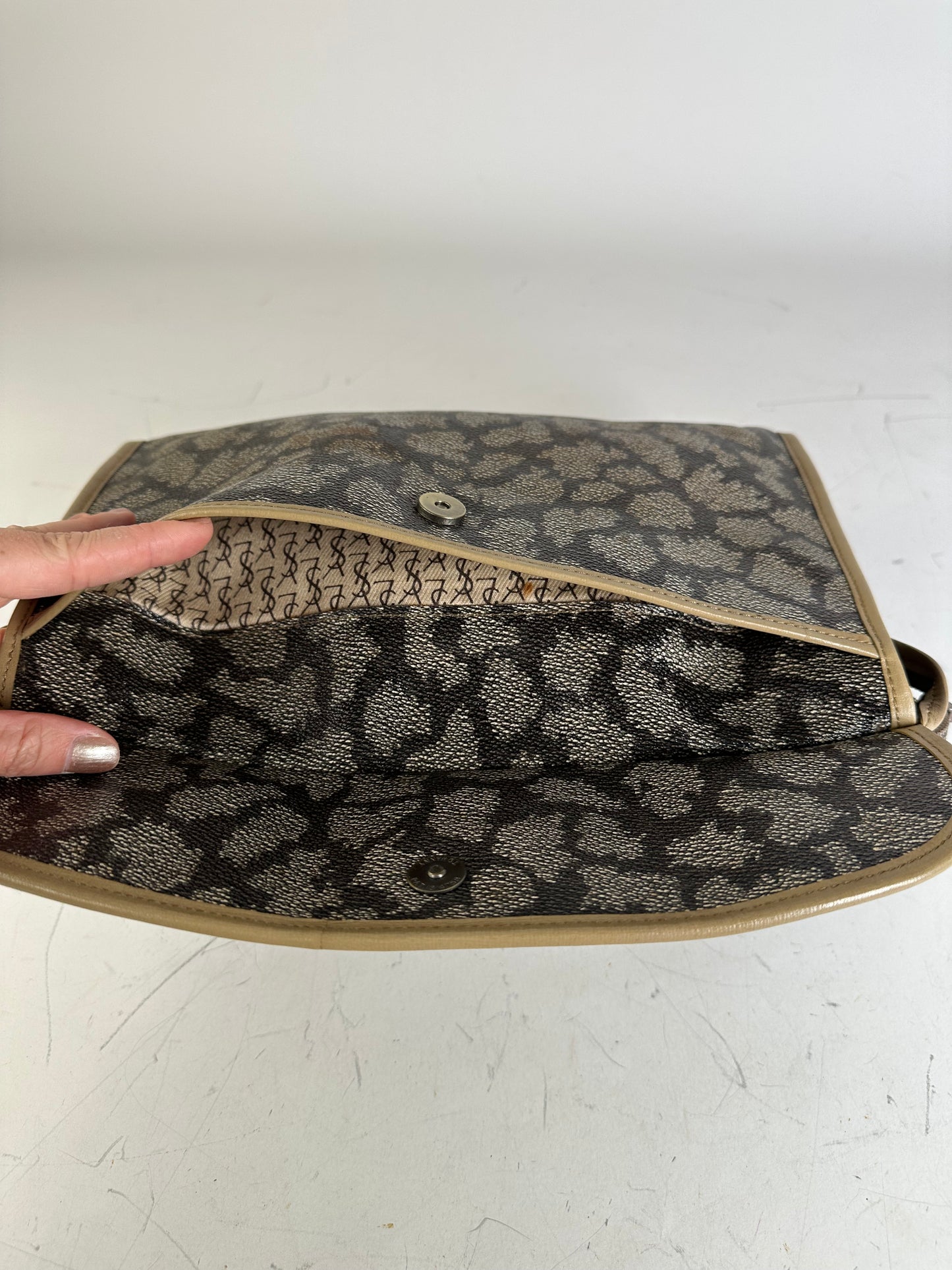 Vintage Yves Saint Laurent Coated Canvas Clutch Black Beige