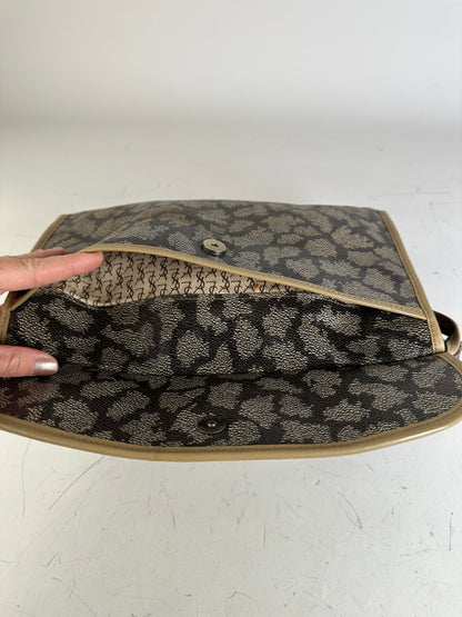 Vintage Yves Saint Laurent Coated Canvas Clutch Black Beige