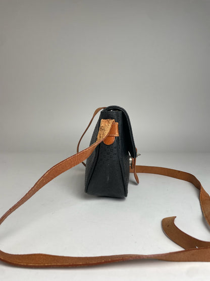 Vintage Courreges Leather Monogram Shoulder Bag Black Brown