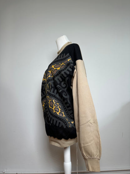 Vintage Kansai Yamamoto Crewneck Sweater Beige Black Abstract M