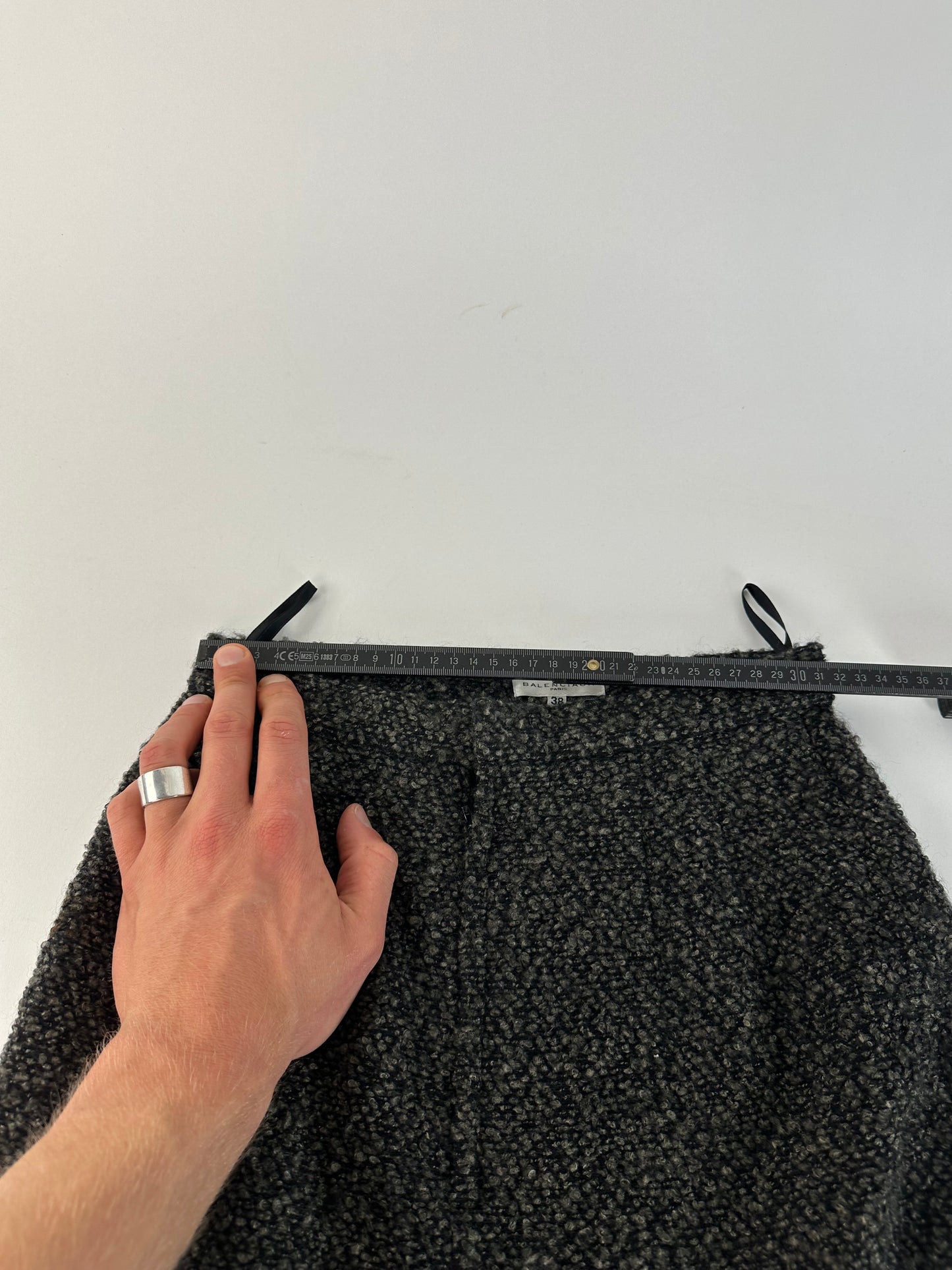 Vintage BALENCIAGA Boucle Wool Skirt Charcoal Grey M