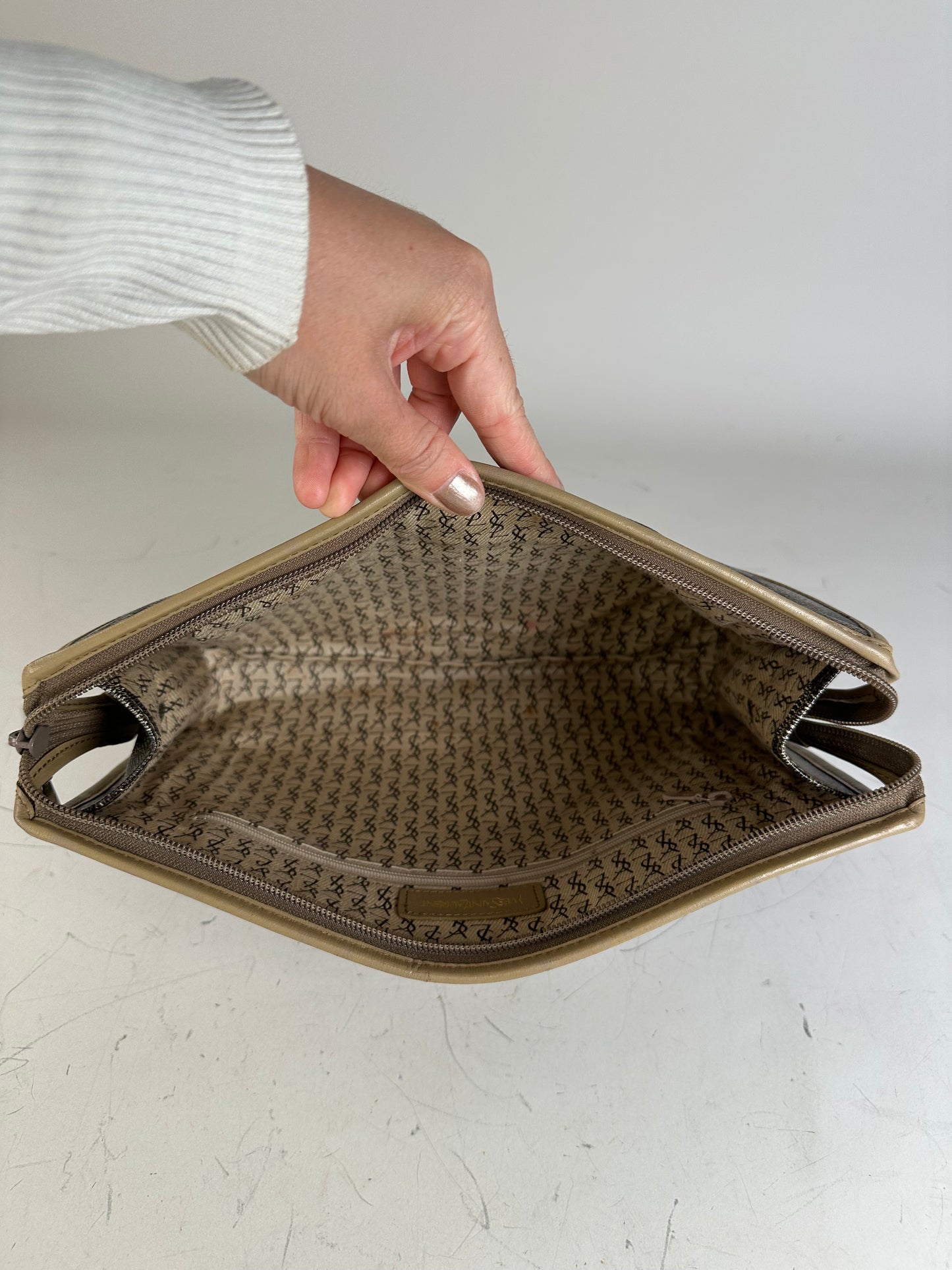 Vintage Yves Saint Laurent Coated Canvas Clutch Black Beige