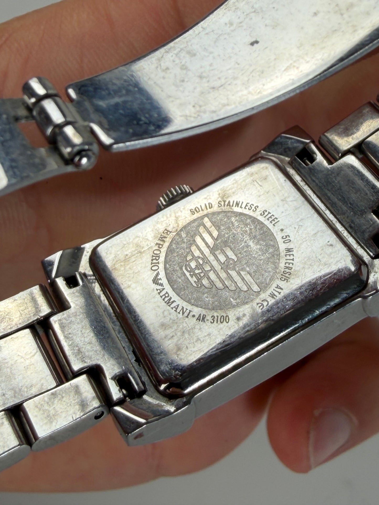 Vintage Emporio Armani Stainless Steel Bracelet Watch Silver Cream