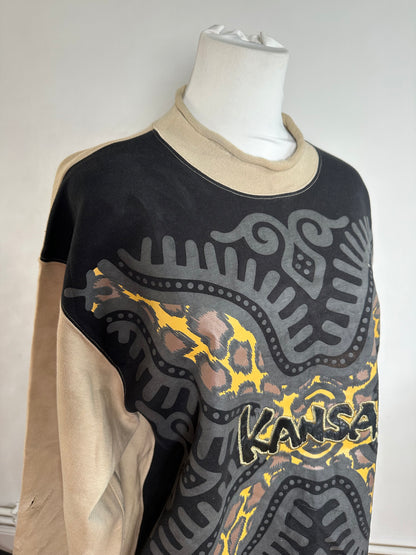 Vintage Kansai Yamamoto Crewneck Sweater Beige Black Abstract M