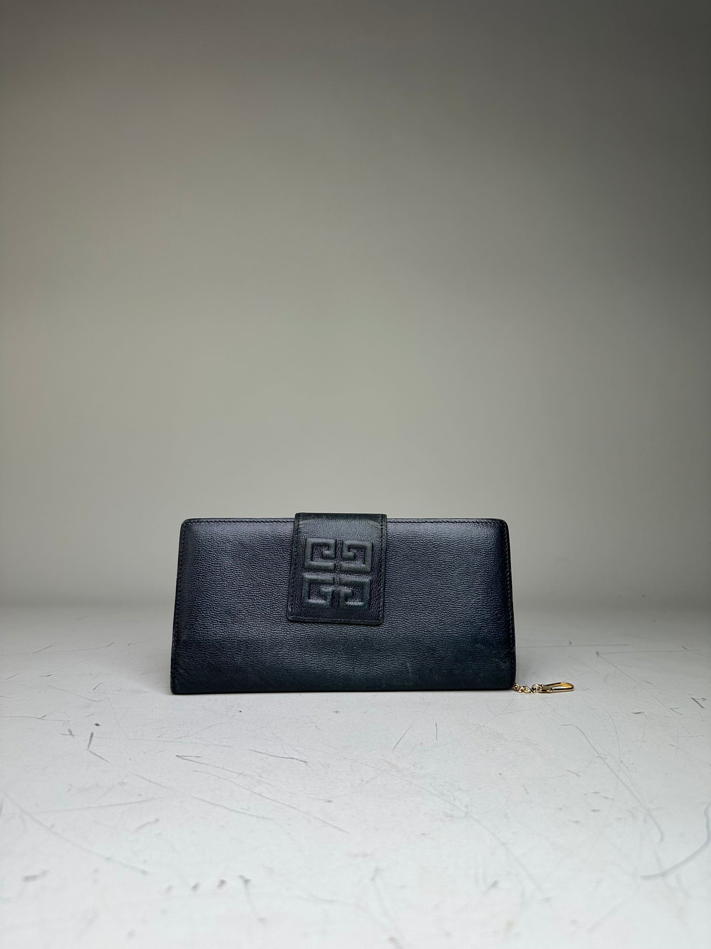 Vintage Givenchy Leather Long Wallet Black Gold