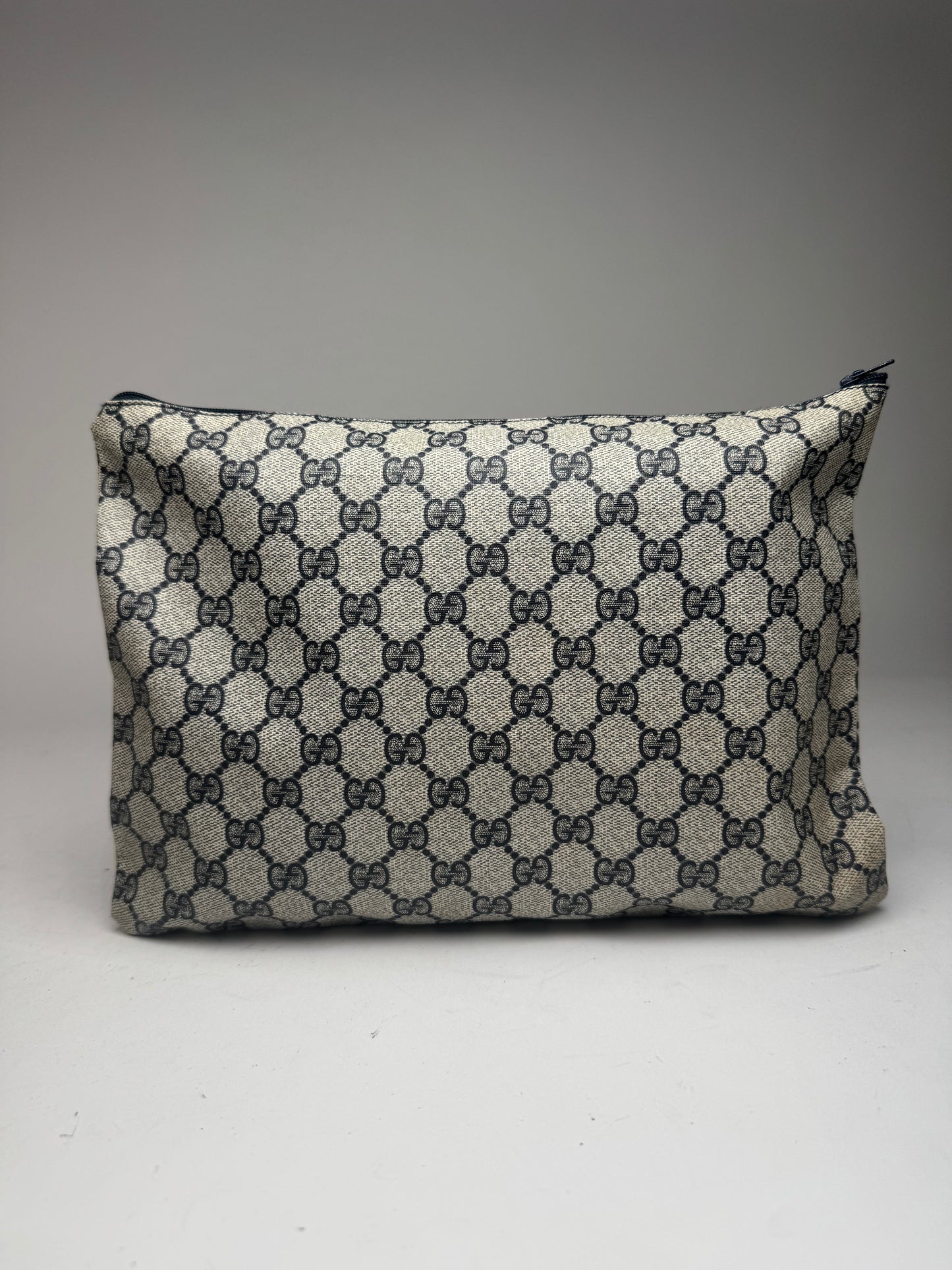 Pochette vintage en cuir monogramme Gucci Ophidia gris bleu marine