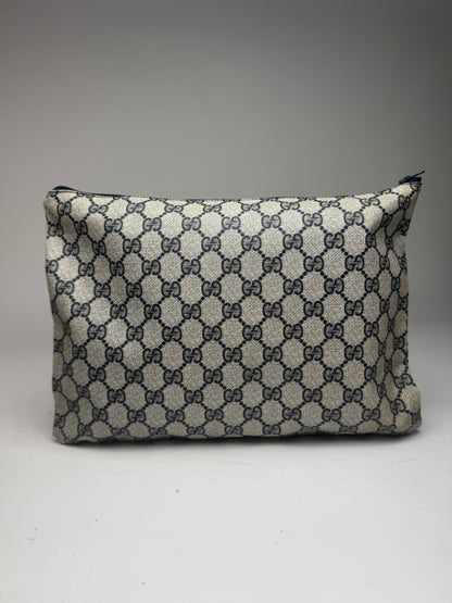 Pochette vintage en cuir monogramme Gucci Ophidia gris bleu marine