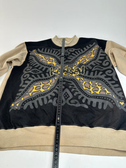 Vintage Kansai Yamamoto Crewneck Sweater Beige Black Abstract M