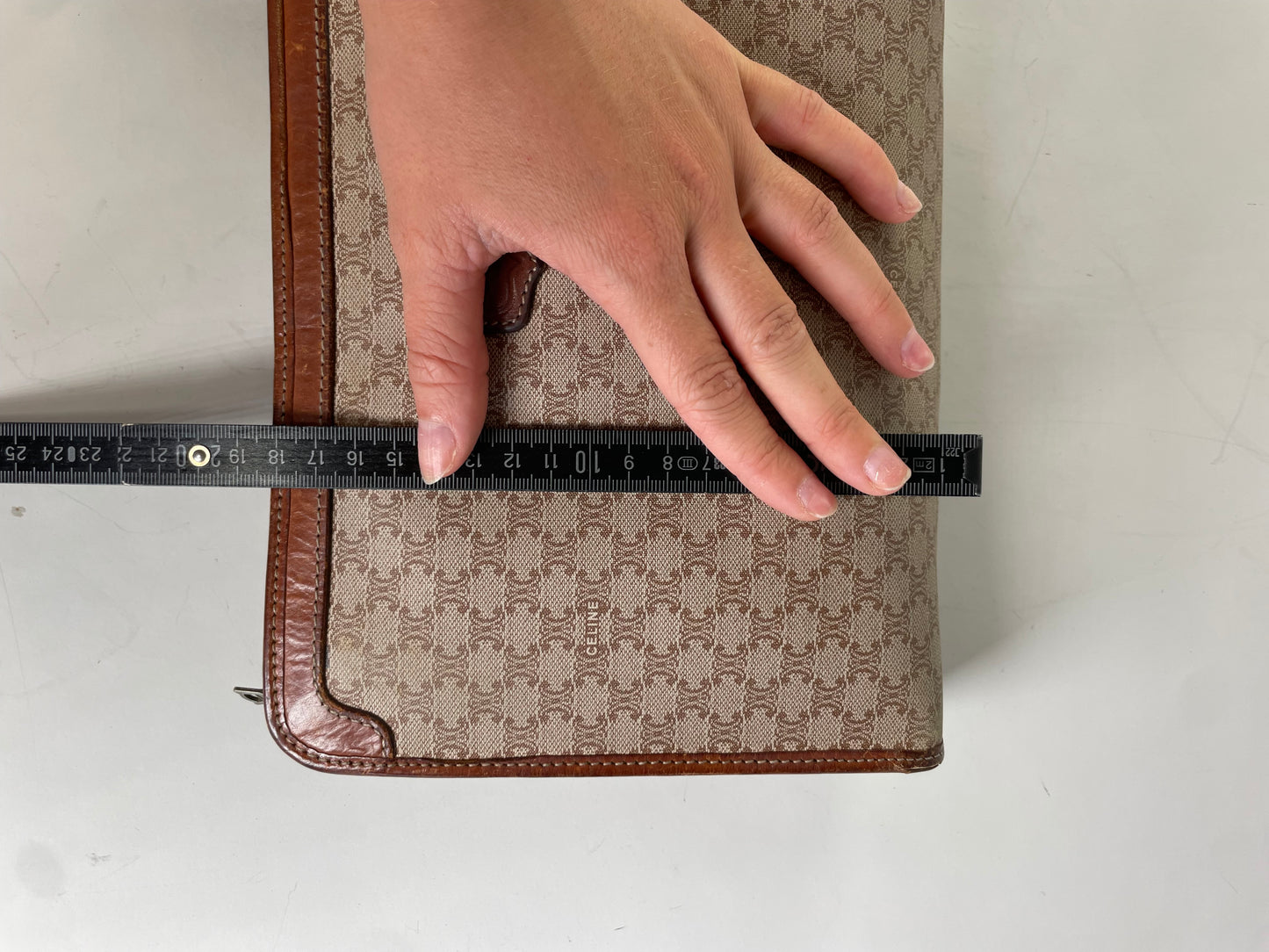 Vintage Celine Canvas Clutch Bag Beige Brown