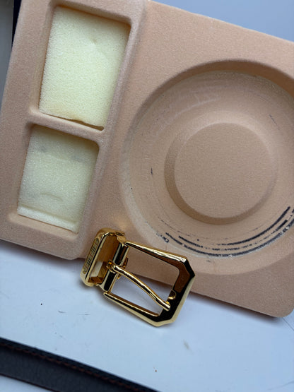 Vintage Burberry Leather Logo Belt Black Brown Gold
