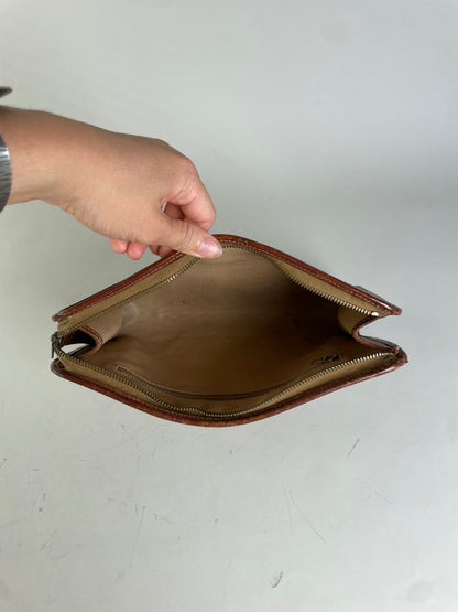 Vintage Celine Canvas Clutch Bag Beige Brown