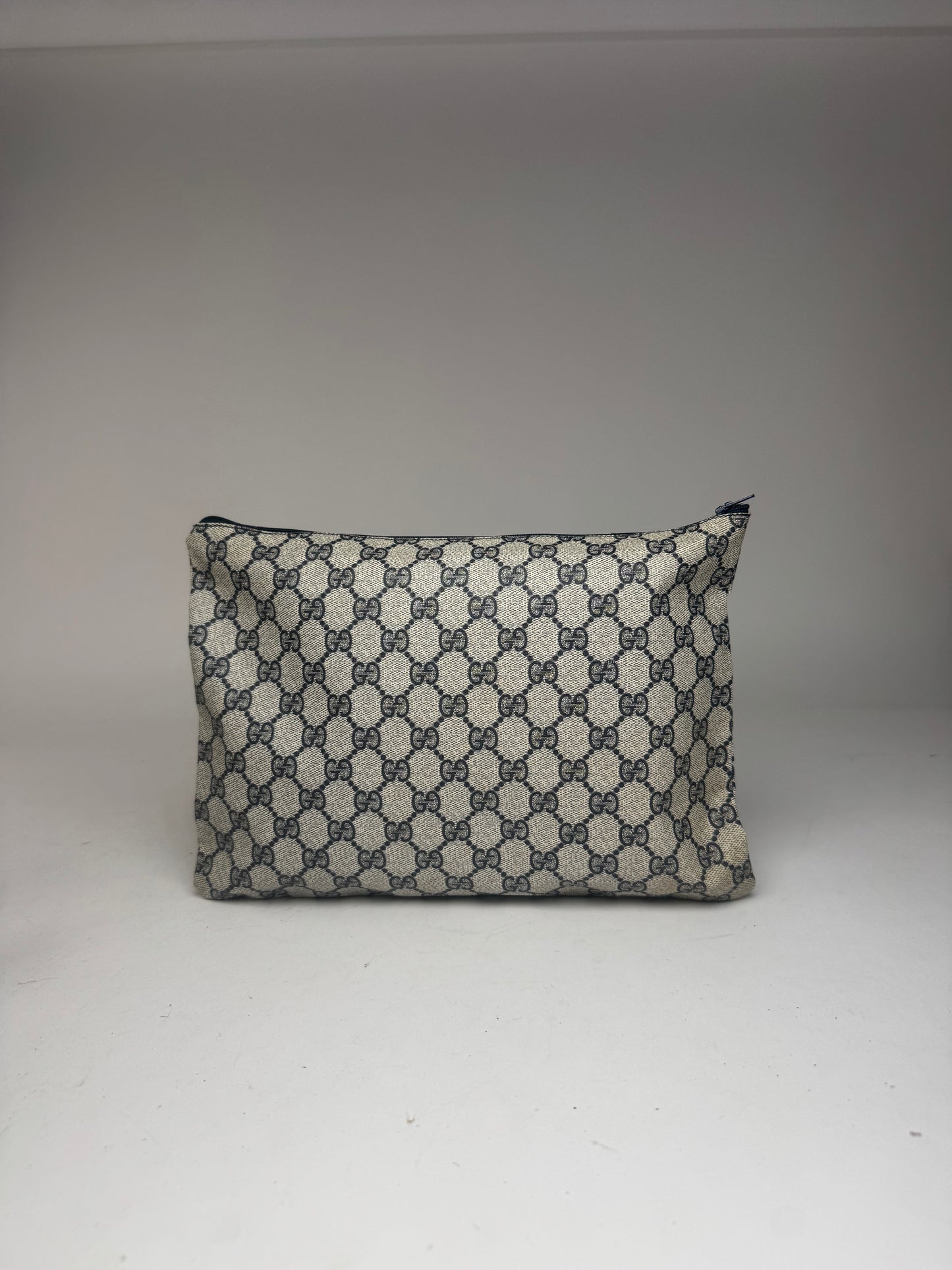 Pochette vintage en cuir monogramme Gucci Ophidia gris bleu marine