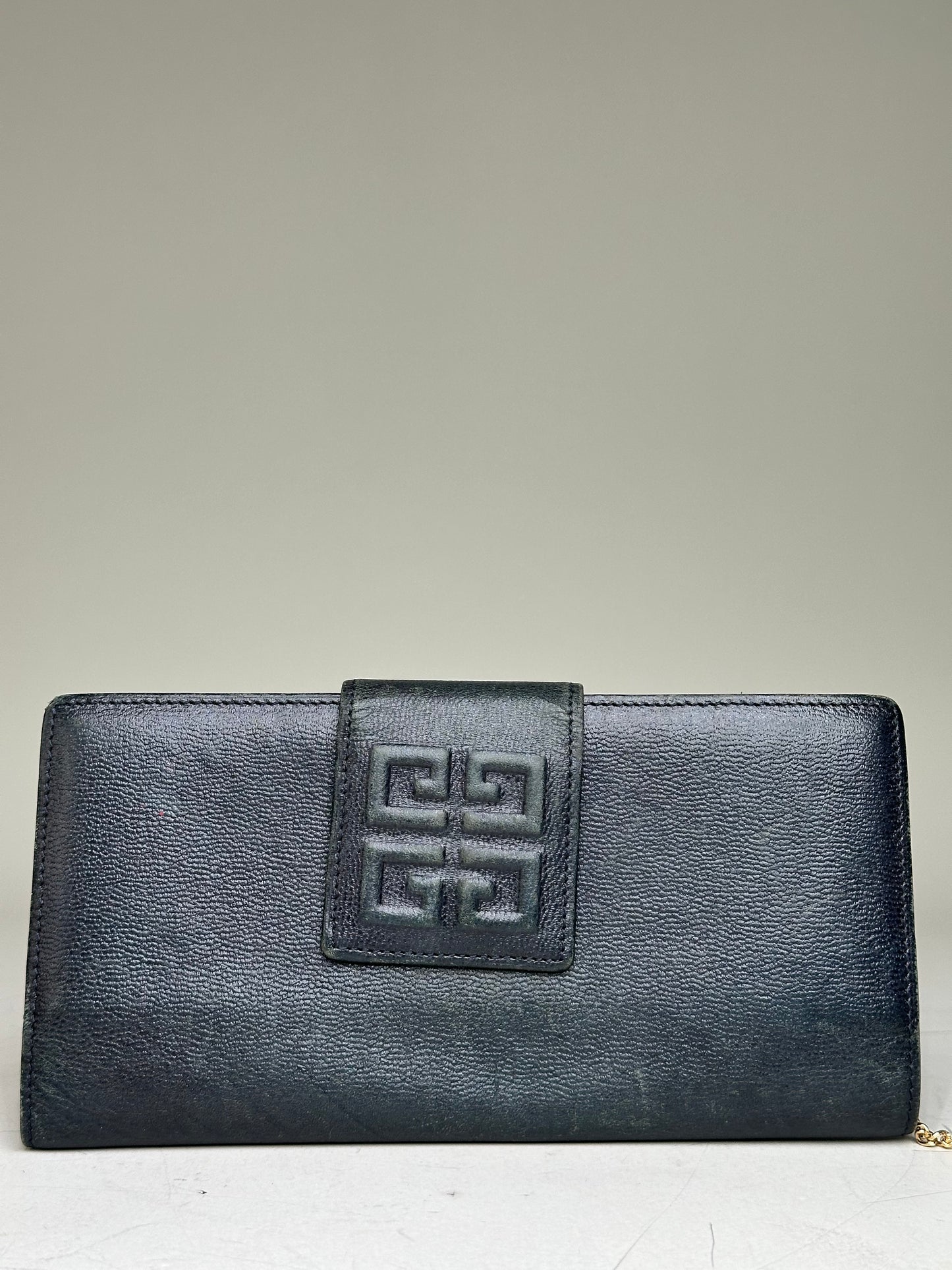 Vintage Givenchy Leather Long Wallet Black Gold