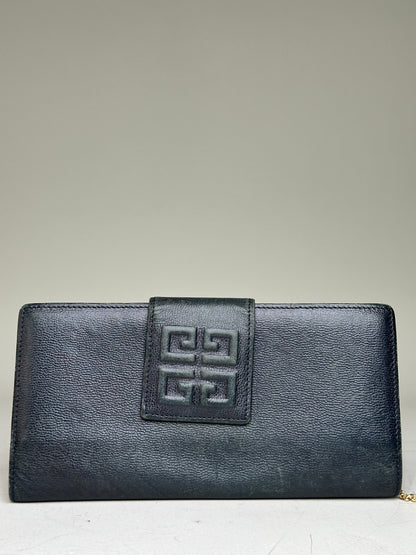 Vintage Givenchy Leather Long Wallet Black Gold