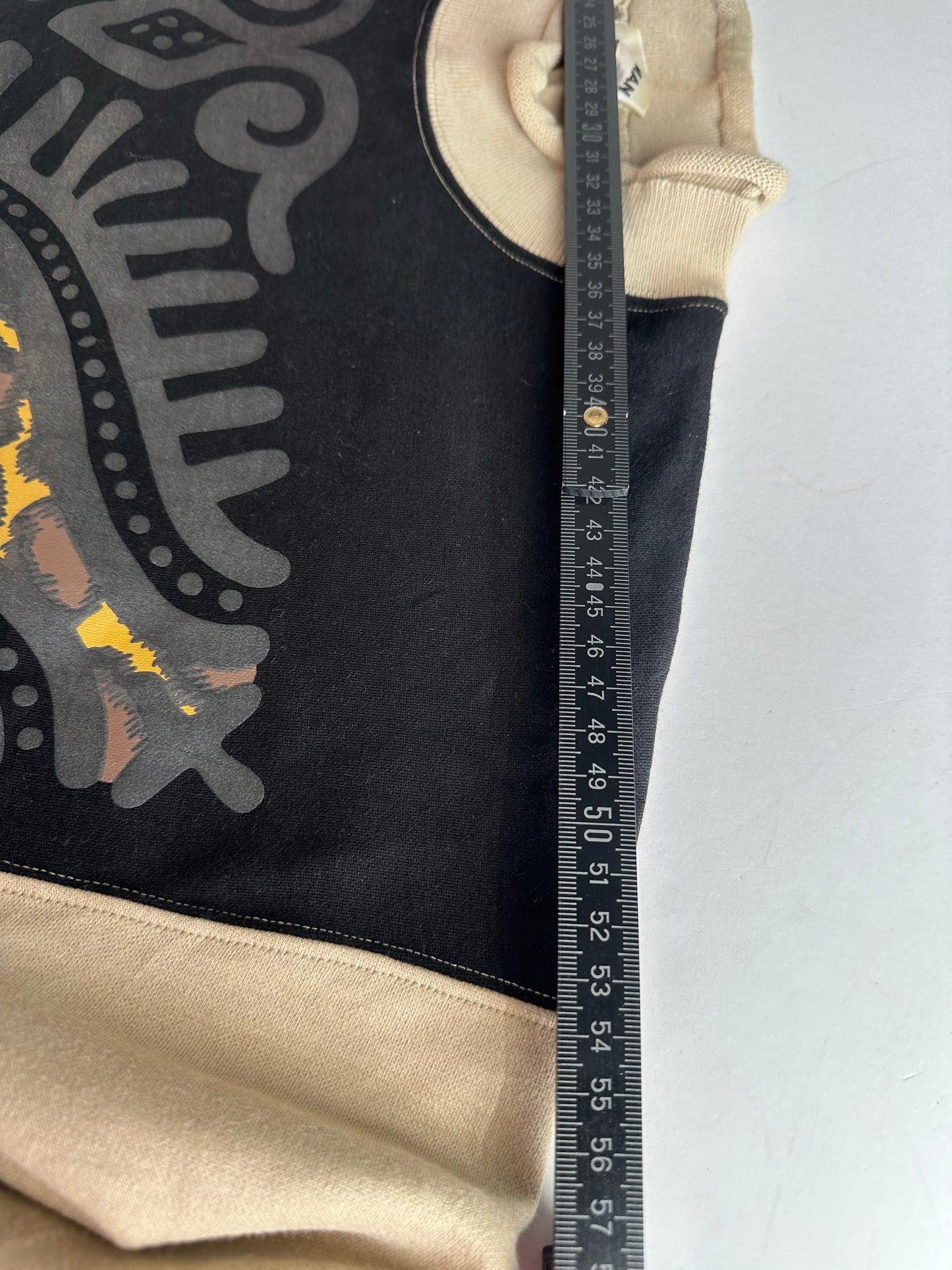 Vintage Kansai Yamamoto Crewneck Sweater Beige Black Abstract M