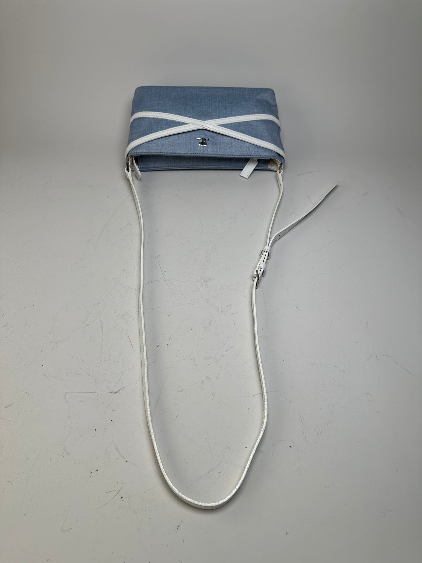 Vintage Courreges Denim Leather Trim Crossbody Bag Light Blue White
