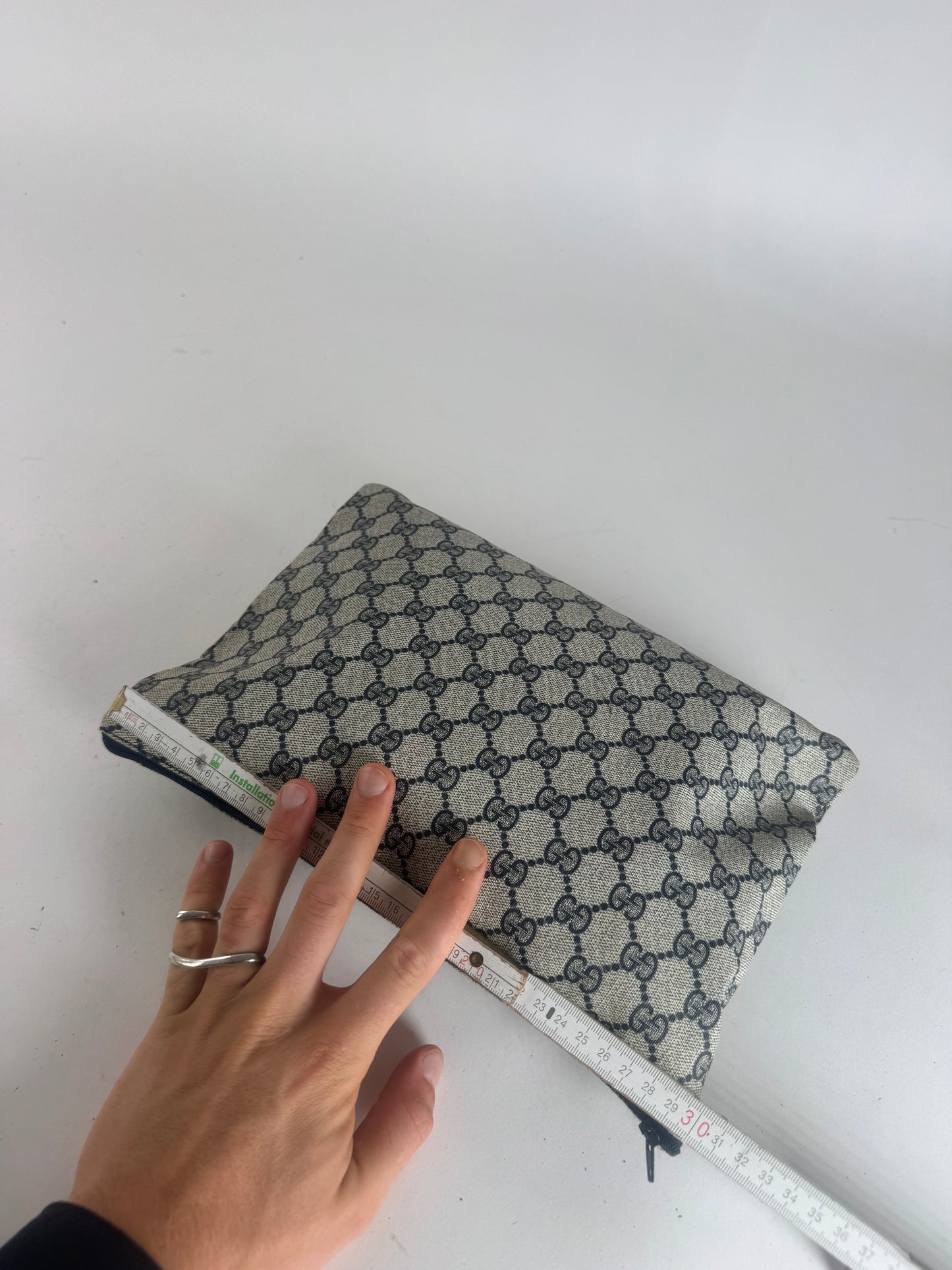 Pochette vintage en cuir monogramme Gucci Ophidia gris bleu marine