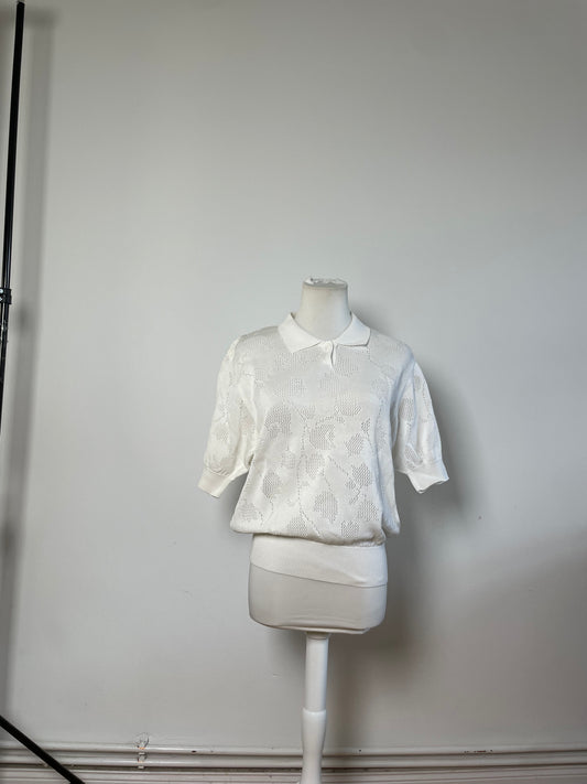 Vintage Dior Knit Sweater White Cotton Blend M