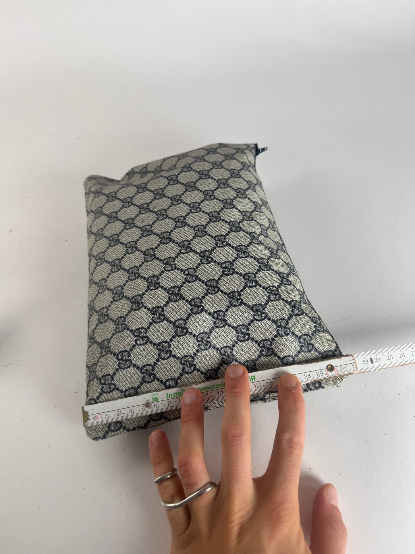 Pochette vintage en cuir monogramme Gucci Ophidia gris bleu marine