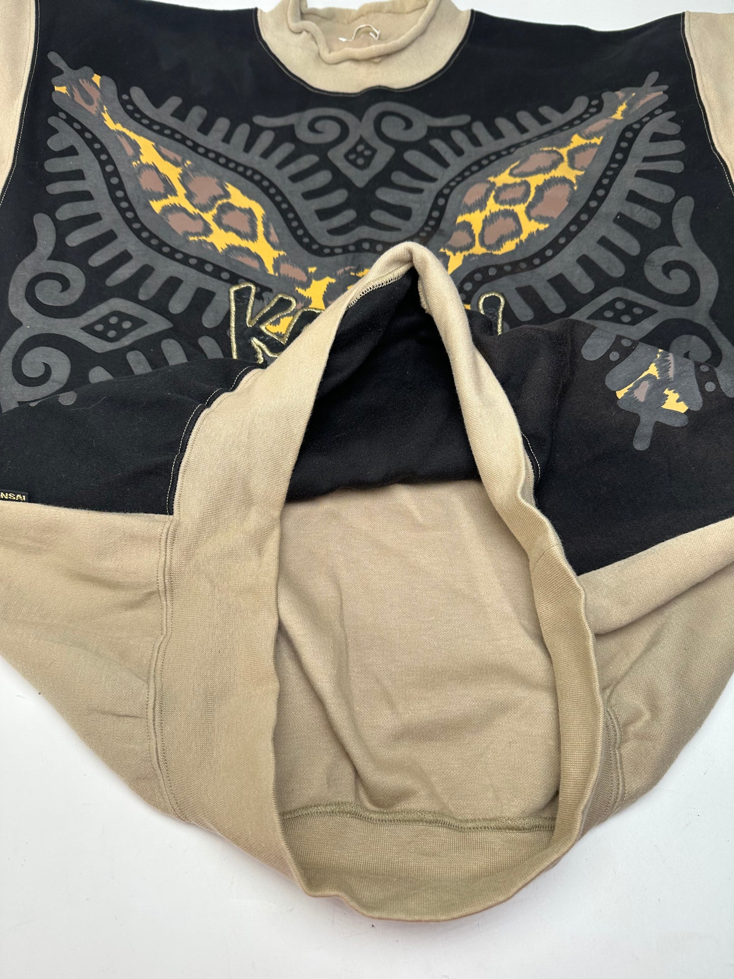Vintage Kansai Yamamoto Crewneck Sweater Beige Black Abstract M