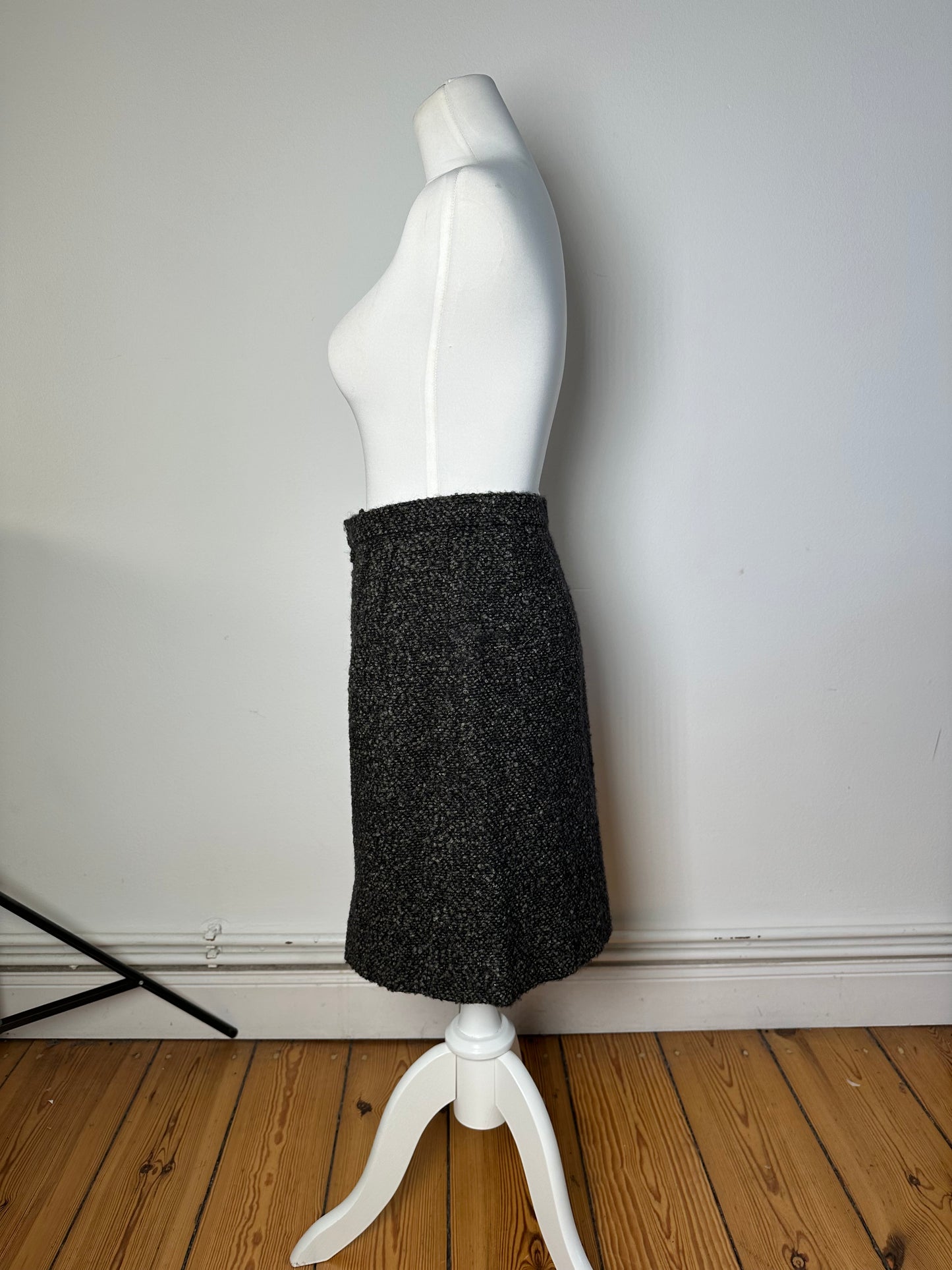 Vintage BALENCIAGA Boucle Wool Skirt Charcoal Grey M