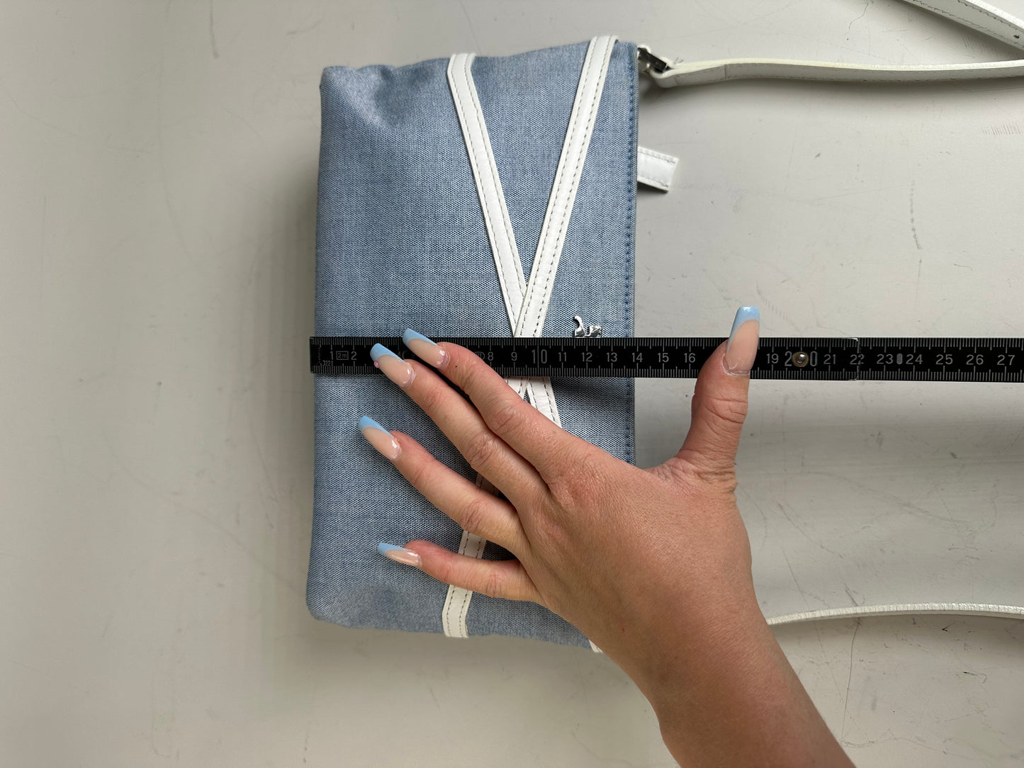 Vintage Courreges Denim Leather Trim Crossbody Bag Light Blue White
